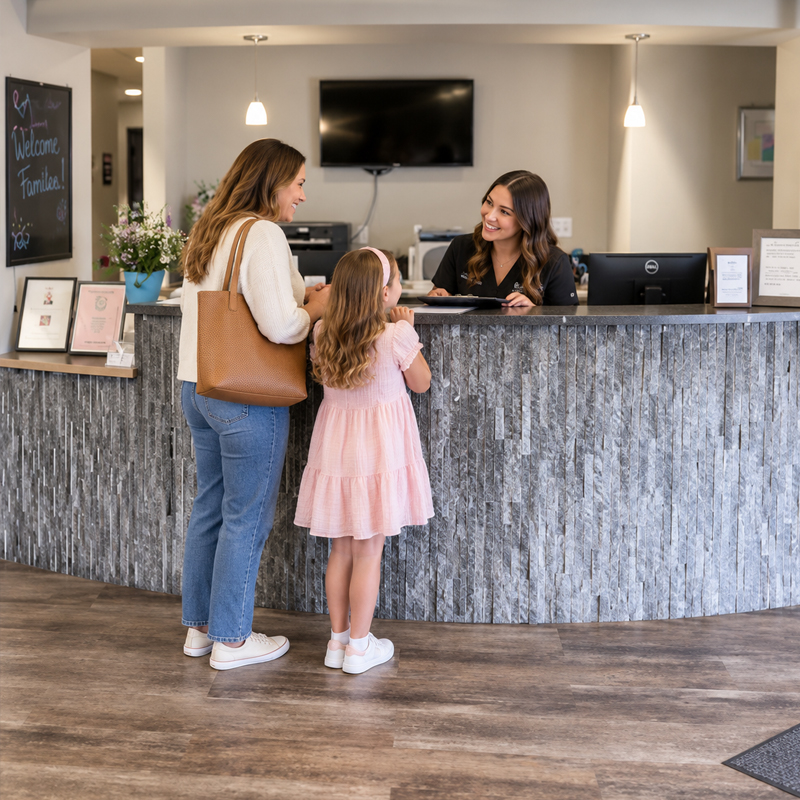 Mother and daughter visiting a Parker orthodontic office before braces treatment