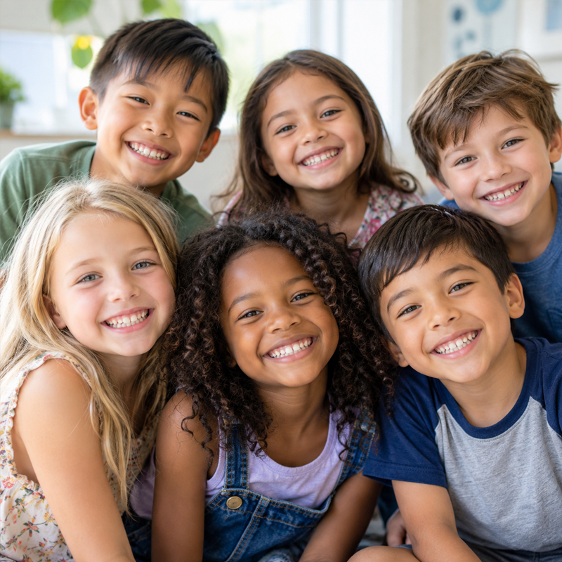 Group of smiling children representing dental sealants and cavity prevention for kids