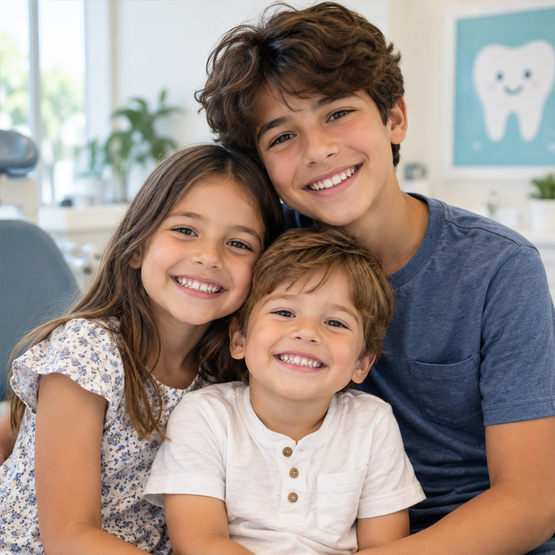 Children of different ages smiling to represent preventive dental care throughout childhood