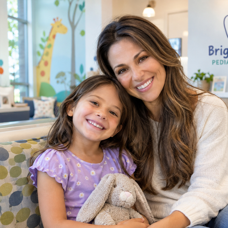 Parent and child preparing for a first pediatric dental visit
