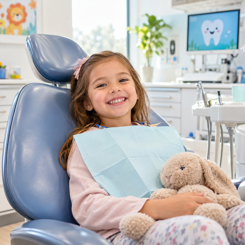 Child in a dental chair representing reasons a tooth extraction may be needed