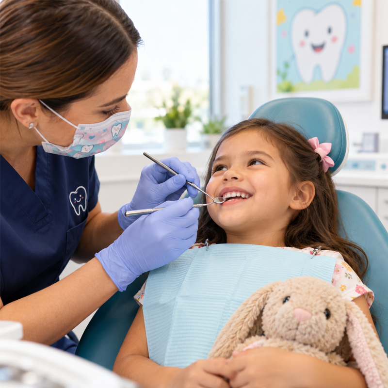Child receiving a dental examination before restorative dental treatment